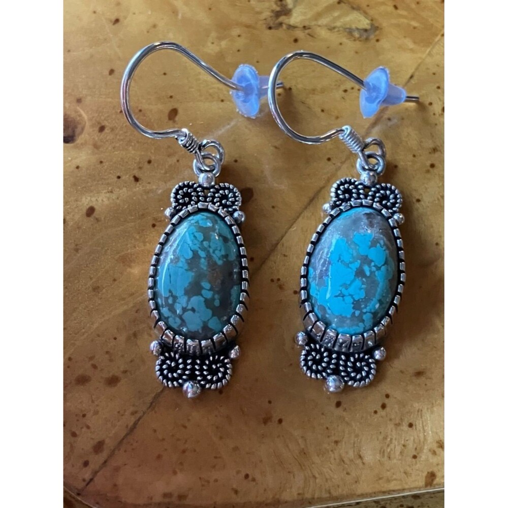 Natural Nevada Turquoise Sterling Silver Dangle Earrings